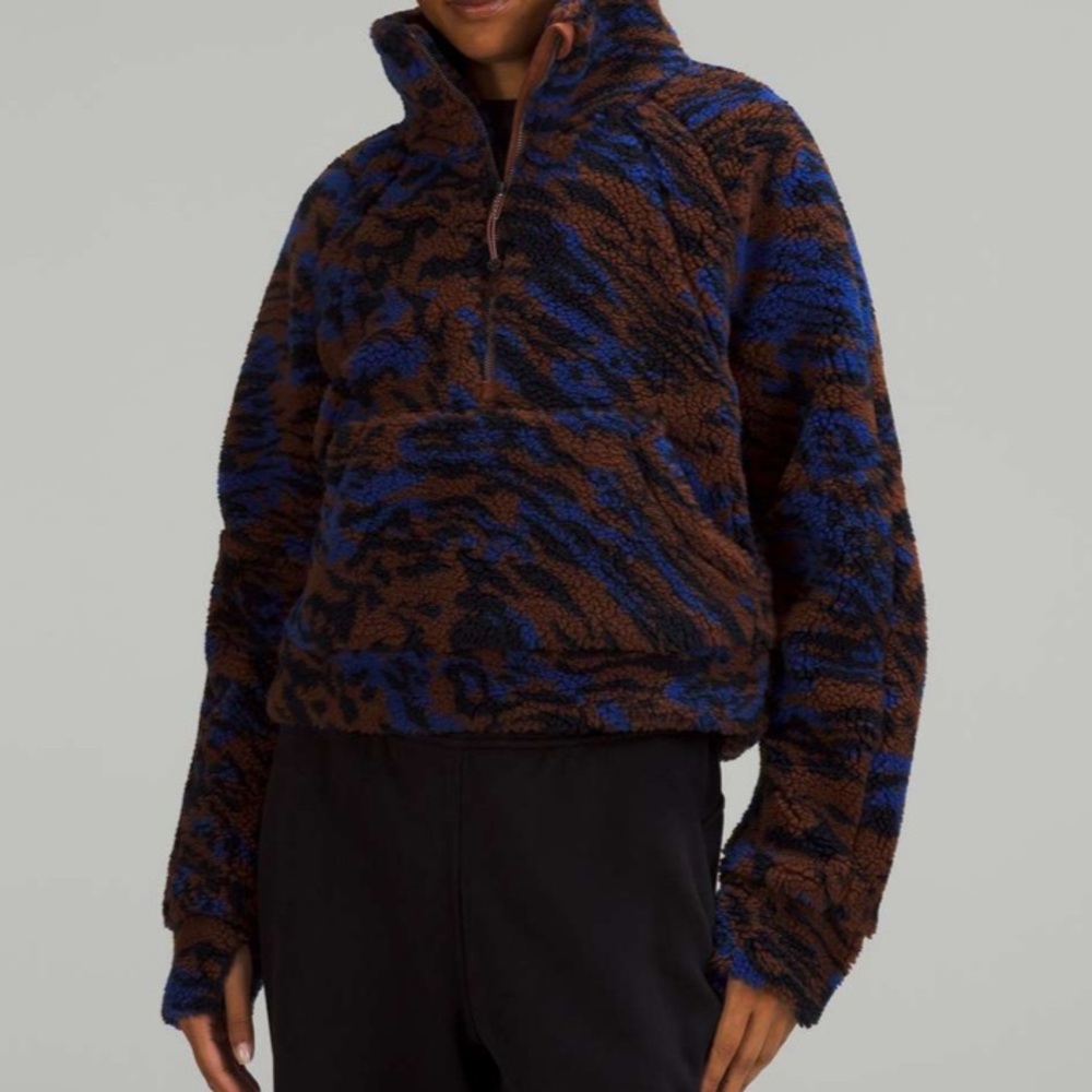 Lululemon Scuba Fleece Funnel Neck Jacquard Liquidize Camo Ancient Copper Navy